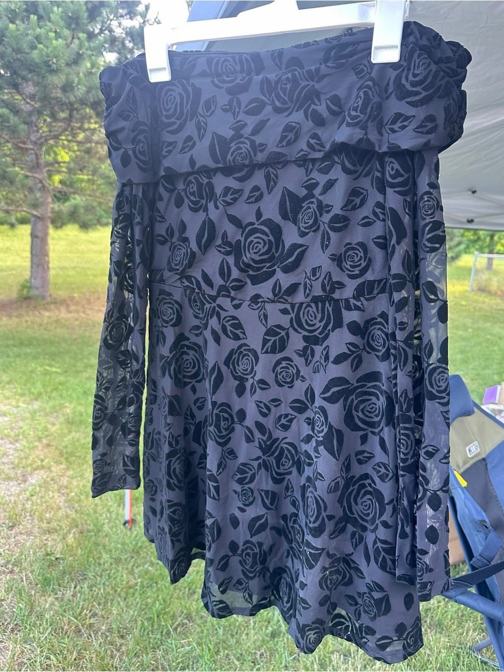 wild fable Strapless Black Floral Velvet Burnout Dress